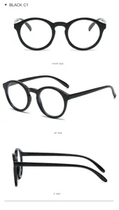 Gafas redondas negras antiluz azul con visualización multiángulo para la moda diaria.