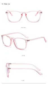 Lunettes de vue roses transparentes vue de détail, monture carrée anti-lumière bleue chic.