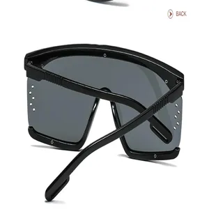 Herren Damen Schild Sonnenbrille Grosse Fassung Einteilige Linse Trendige Schwarze Brille