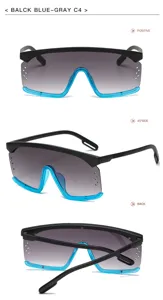 Detailansicht der modischen Oversized-Sonnenschutzbrille mit Farbverlauf und stylischen Belüftungen.