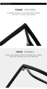 Gros plan sur la monture de lunettes noire avec charnière durable et design texturé moderne.