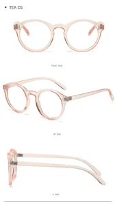 Gafas redondas anti luz azul transparentes tea montura optica detalle de vista.