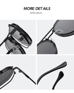 Gros plan sur les détails de la monture de lunettes de soleil steampunk double couche en métal noir.