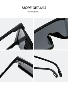 Große einteilige Brillengläser Sonnenbrille Detailansicht, stylischer schwarzer Rahmen.