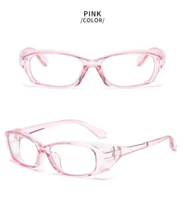 Roze stofbescherming anti-fog blauwlicht filter veiligheidsbril met mooie zijschermen.