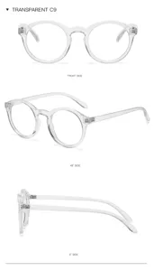 Gafas redondas transparentes vista detallada con angulos frontales y laterales perfectos.