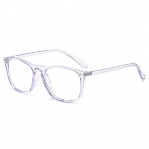 Lunettes carrées violettes transparentes anti-lumière bleue pour la mode quotidienne.