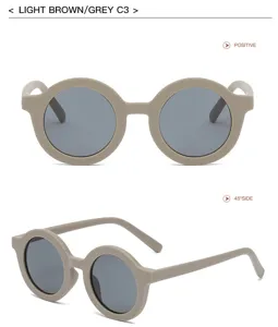 Occhiali da sole rotondi per bambini marrone chiaro grigio C3, protezione solare.