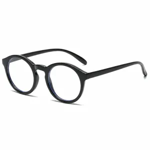 Gafas de lectura redondas negras con bloqueo de luz azul estilo clasico elegante.