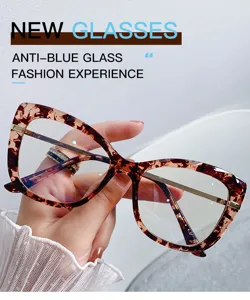 Vue détaillée de lunettes anti-lumière bleue en TR90 écaille tenues dans la main.