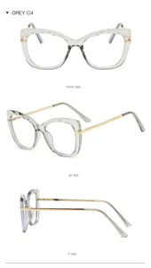 Vue détaillée multi-angles de lunettes anti-lumière bleue œil-de-chat TR90 femme branches métal.