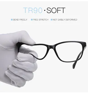 TR90 anti-blue light glasses with flexible frame, stylish black square optical eyewear.