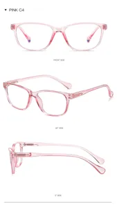 Pink TR90 anti-blue light eyeglasses with square frame and flexible spring hinges.