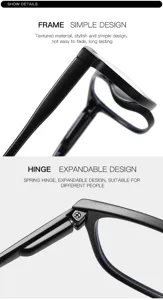 Detailed view of black TR90 optical glasses frame with flexible spring hinge design.
