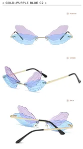 Einzigartige Farbverlauf Libellenflügel Sonnenbrille Damen Trend rahmenlose Metallfassung.