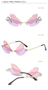 Einzigartige getönte Schmetterlingsflügel Sonnenbrille Damen, modische Metallfassung.