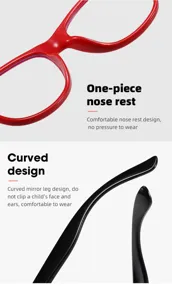 Kinder Blaulichtfilter Brille Detail mit einteiliger Nasenauflage und bequemen Bügeln.