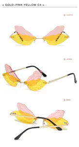 Modische Farbverlauf Libellenflügel rahmenlose Sonnenbrille mit Gold Metall für Damen.