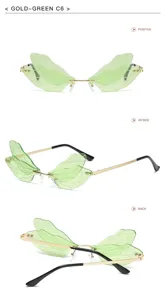Schmetterling Flügel rahmenlose Sonnenbrille Gold grün Farbverlauf Damen Sonnenbrille UV