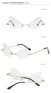 Damen rahmenlose Libellenflügel Sonnenbrille, einzigartige transparente Metall Brille.