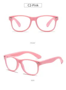 Rosa kinder anti blaulicht brille seiten und vorderansicht detailansicht form.