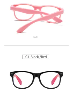 Kinder Blaulichtfilter Brille mit TR90 Silikon weichen Bügeln, stilvolles Schwarz und Rosa.