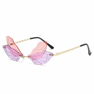 Originell Libellenflügel Randlose Sonnenbrille Für Damen Verlauf Schmetterlingsflügel Metallrahmen Cyberpunk Gothic Sonnenbrille Party Eyewear
