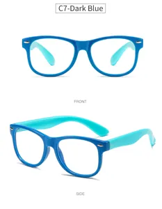 Detailansicht der blaulichtfilternden Kinderbrille mit flexiblen TR90 Silikonbügeln.