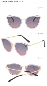 Lunettes de soleil tendance pour femme avec verres dégradés et monture rose transparente.