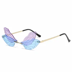 Kreative Libellenflügel Sonnenbrille für Damen, Farbverlauf rahmenlose Sonnenbrille chic.