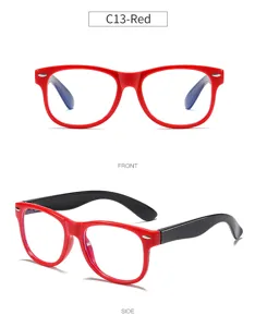 Kinder Blaulichtfilter Brille rot TR90 Gestell schwarze Buegel Jugendoptik Detailansicht