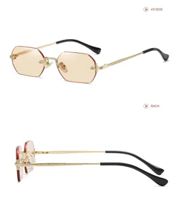 Polygon frameless sunglasses with gradient lenses and gold metal temples for men and women