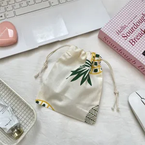 Pochette cordon coton lin imprimé ananas petit sac de rangement anti-poussière portable