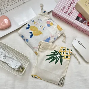 Petite pochette de rangement à cordon en toile, joli sac anti-poussière motif fruits.