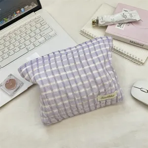 Purple plaid cosmetic bag portable travel makeup pouch cute toiletry organizer wash bag