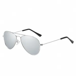 Kinder polarisierte Pilotenbrille Sonnenbrille Metall Doppelsteg silber Gläser Retro