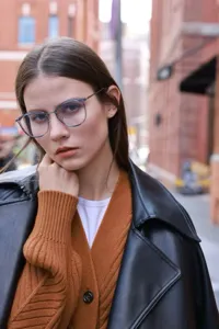 Detail view of the semi metal optical glasses frame, stylish TR90 anti blue light eyewear.