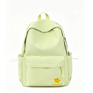 Nylon large capacity casual backpack for students, minimalist green school bag with embroidery.
