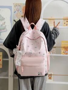 Japanese style cute dog print large capacity school backpack for students and teens pink