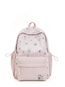 Pink cute dog print backpack, large capacity Japanese style school bag for students.