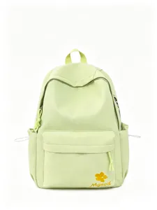 Casual light green nylon backpack with cute flower embroidery for student daily school use