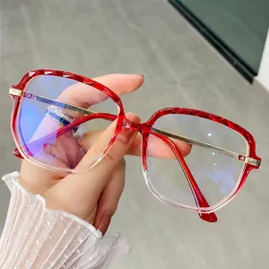 Occhiali Anti Luce Blu di Moda TR90 Stanghette in Metallo Poligono Sfumato Cristallo Sfaccettato Retrò Montatura da Vista