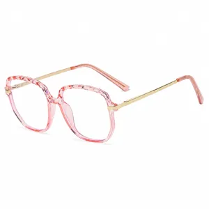 Occhiali luce blu montatura cristallo rosa con aste metalliche stile retro chic