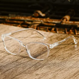 Minimalist TR90 clear square frame anti-blue light glasses with spring temple for daily use.