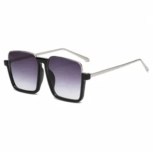 Lunettes de Soleil Carrées Demi Cerclées Tendance pour Femmes Hommes Mode Verres Dégradés Branches Métal Street Style UV400 Fête