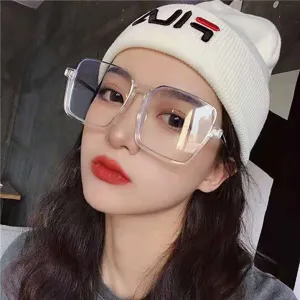 Lunettes de vue carrées transparentes surdimensionnées, modèle mode anti-lumière bleue.