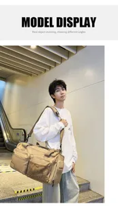 Beige große Kapazität Reise Fitness Duffel Schulter Umhängetasche für Herren Damen Sport