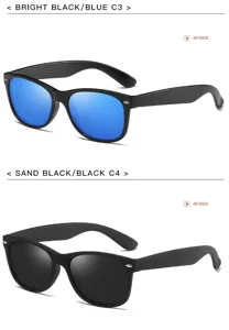Detailed view of classic retro polarized sunglasses, featuring bright and sand black frame options.