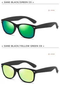 Classic polarized sunglasses for men and women, retro square frame with colorful mirrored lenses.