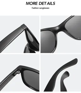 Classic black frame fashion sunglasses detail view, stylish and durable design for daily wear.